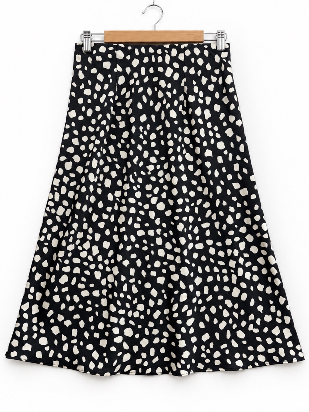 LOFT Black and Cream Polka Dot A-Line Skirt